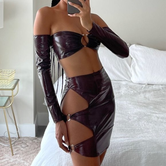 Maroon Faux Alligator Two Piece Set - Picture 1 of 3